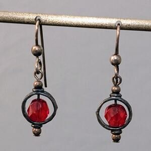 925 Sterling Red Crystal Bead Dangle French Wire Earrings